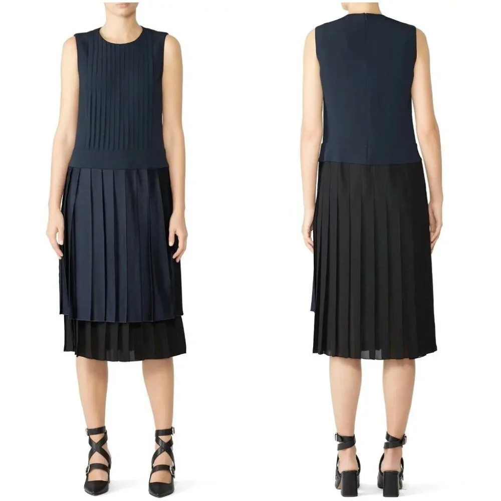 Victor Alfaro Navy Pleated Combo Midi Dress $2195 - Picture 2 of 15